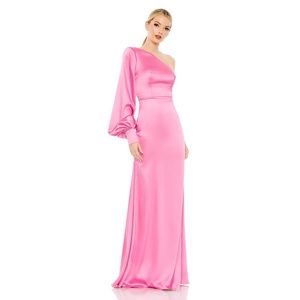NWT IEENA for Mac Dugal ONE SHOULDER BISHOP SLEEVE TRUMPET GOWN